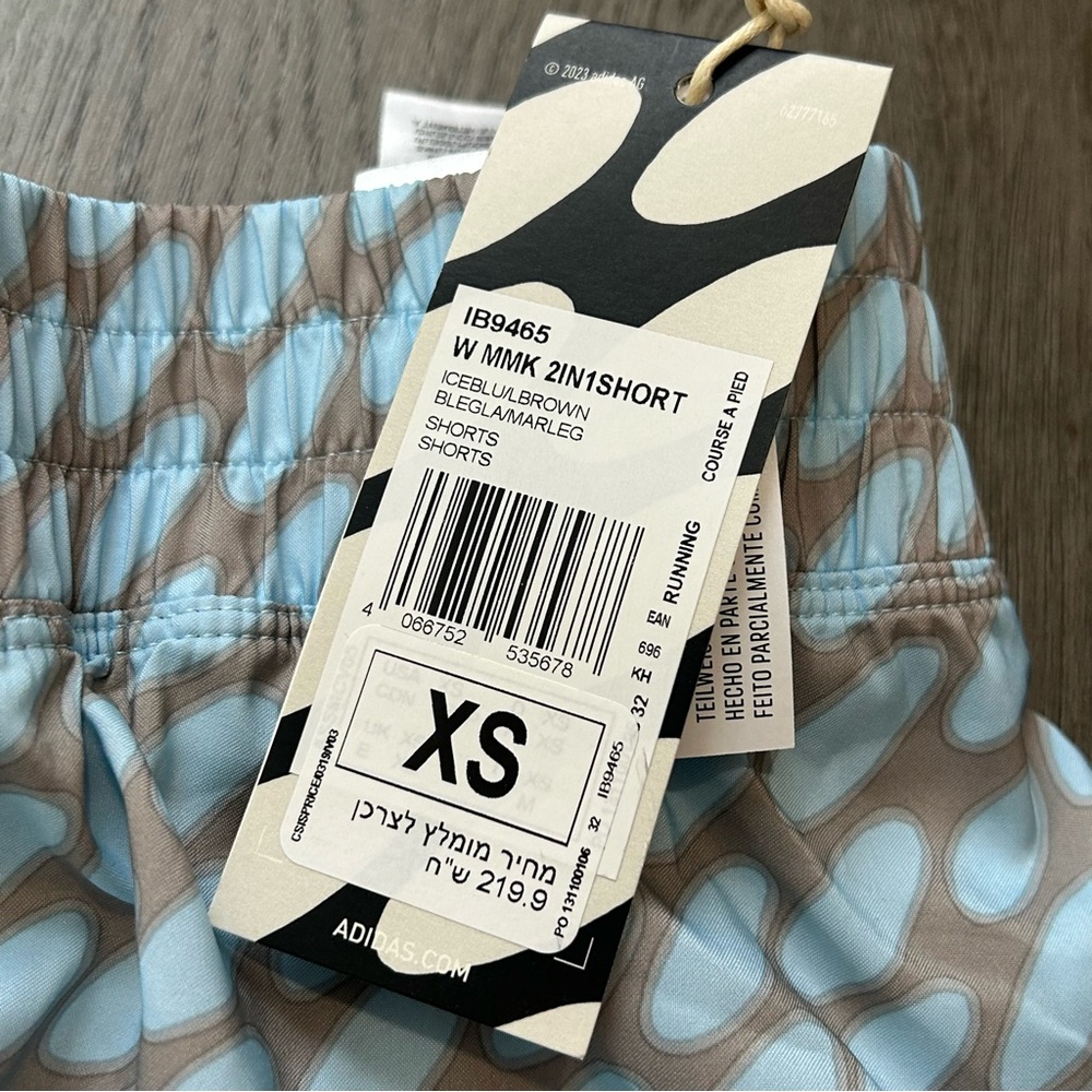 NWT Adidas Women's Running 2 in 1 shorts Size Xs Marimekko Reflective Blue Beige - Picture 4 of 11